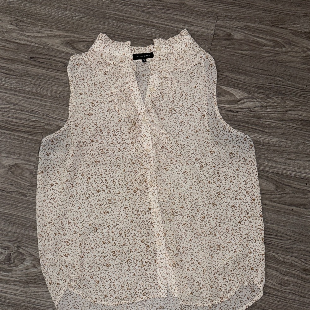 Pleione Floral Sleeveless Blouse - Cream and Brown Size M